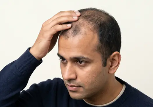Individuals with bald patches or visibly reduced hair density