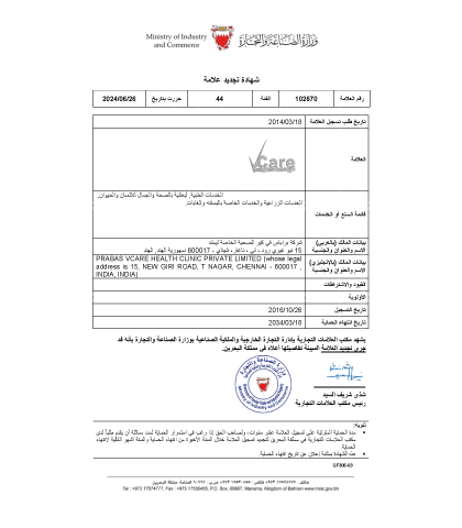 Bahrain Trademark Renewal Certificate