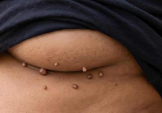 Under the breasts and skin folds